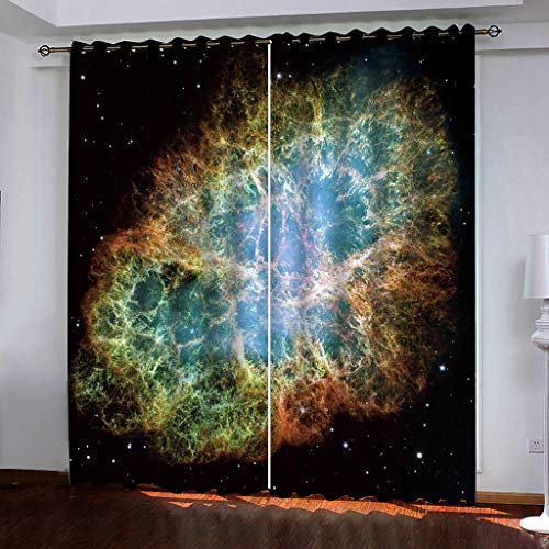ZAPVI Fenster Vorhang Schlaufen-Vorhang gelber & Sternenhimmel Dekorative Gardine Schlaufenschal Fenster-Schal 2er Set Größe:2 x B168 x H229cm