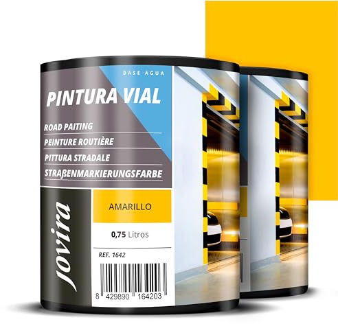 JOVIRA PINTURAS Pintura Vial al Agua |1,5 l |Indicada para Pasos de Peatones, Aparcamientos, Carreteras, Aeropuertos, etc. (2x750 Mililitros, Amarillo) F-23