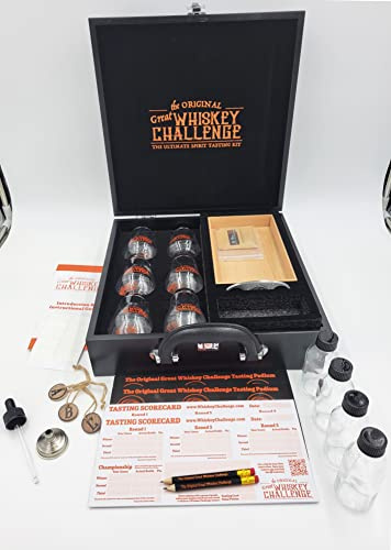 Great Whiskey Challenge 107 Master Edition Bar Tasting Taste Test Cigar Travel Kit - Blind Bourbon Wood Case Traveling Spirits Ultimate Tasting Game - Humidor Bourbon Whiskey Vodka Wine Rum Tasting