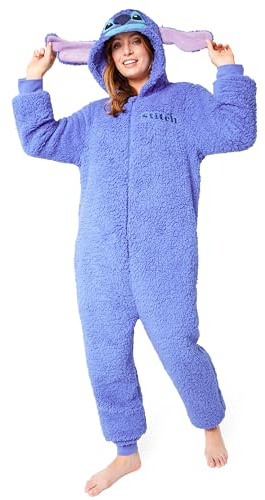 Disney Combinaison Pyjama Femme Stitch Minnie Grenouillère Adulte en Polaire sur Pyjama Adulte Ado Tailles S-2XL (Bleu Stitch, XL)