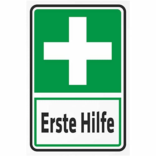 INDIGOS UG - Alu - Dibond Schilder 3mm - Sicherheit - Erste Hilfe - 200x150 mm - Hotel, Firma, Schutz, KITA, Arzt, Praxis, Wohnung