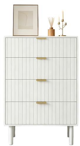 UEV Kommode mit 4 Schubladen Weiß 60cm breit, Schubladenschrank schmal, Marmoroptik-Oberseite, Beistellschrank hoch mit Kippschutz, modernes Sideboard Holz für Wohnzimmer, Schlafzimmer,Arbeitszimmer | Kommode für Schlafzimmer, Holzmöbel, Sideboard für Wohnzimmer