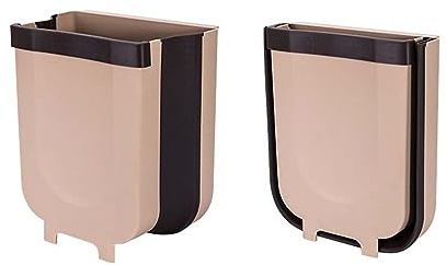 Cubo Basura Plegable Colgando para Cocina 9L Montado en Pared - Cubos de Basura Extraíble para Residuo de Cocina, Coche, Baño, Oficina (Beige)