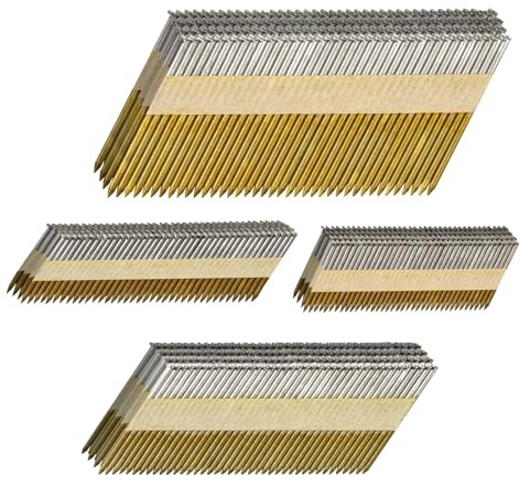 SITLDY 30 Degree Framing Nails Hot Dipped Galvanized 4 Sizes 320 PCS | 80 PCS per Size : 2 + 2-1/2 + 3.0 Ring + 3-1/2 Smooth Shank D Head Paper Tape Strip Nails fit 30-34° Framing Nailers