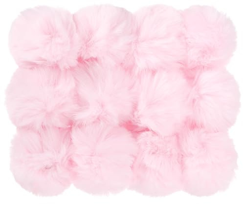 PATIKIL Pompones para Gorros, 12pcs Pompones Esponjosos Bolas de Piel Sintética Suaves con Lazos Elásticos para Llavero Encanto Gorra Punto Bolsos Fiestas Navidad Decoración, Rosa, 7cm