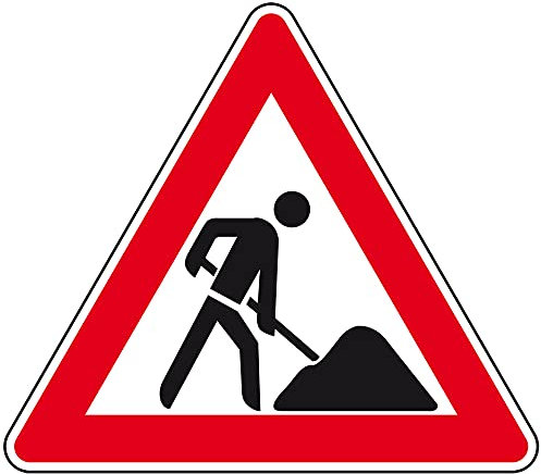 Schild I Verkehrszeichen Baustelle, Nr.123, Aluminium RA2, reflektierend, SL 900mm, DIN 67520, nach StVO