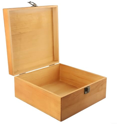 Scatola portaoggetti rettangolare in legno di pino massello, con serratura retrò, scatola portaoggetti con coperchio (L: 22,5 x 22,5 x 10 cm)