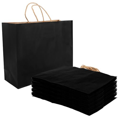 MUXHEL 20 Stück Schwarze Papier Geschenktaschen, 32 x 25 x 11 cm Große Papiertüten mit Griffen, Papiertüten Groß,Geschenktüten,Papiertüten mit Henkel, Kraftpapier Tüten Tragetaschen