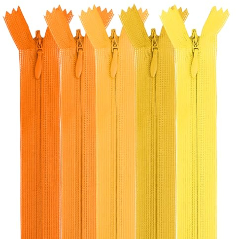 MARARDI [Förpackning med 5 osynliga dragkedjor [orange] nylon [30 cm] sömnad och hantverk för klädväskor tyg för symaskin lapptäcke plast bomull dragkedja med metalldragkedja