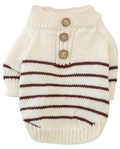 Galatée Hundepullover, Pullover Für Kleine Hunde, Klassischer Rollkragenpullover, Dicke Warme Kleidung, Weiche Haustier-Strickware Für Chihuahua, Bulldogge, Dackel, Mops, Yorkie(L, Braune Streifen)