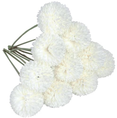 NASSMOSSE Chrysanthemum Flowers Artificial, 10PCS 11 Inch White Fake Flowers, Lifelike White Artificial Flowers, Faux Flowers for Vase Home Office Coffee House Decor