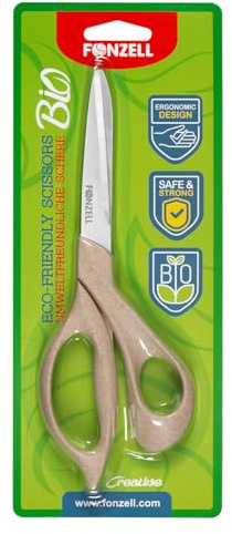 Fonzell Bio Schere 21,5 cm – Umweltfreundliche Universalschere aus Weizenstroh-PP, Soft-Grip, rostfreie Klingen – für Büro, Schule, Haushalt & Basteln – für Links-/Rechtshänder