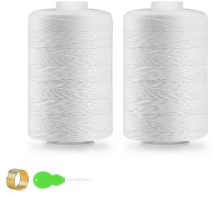 2PCS Garn zum Nähen, 1000Yard weißes Nähgarn, Allzweck-Nähmaschinengarn, Nähgarn für Nähmaschine, Handnähen