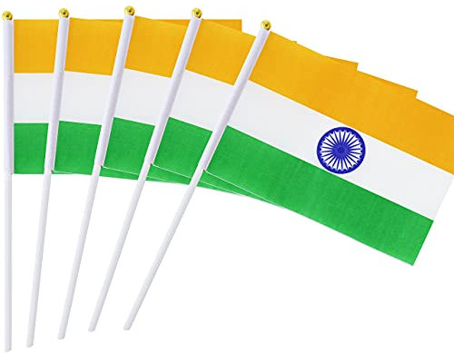 5 Pack India Indian Mini HandHeld Stick Flag,Suitable For Various Holiday Parties,And National Flag Day.
