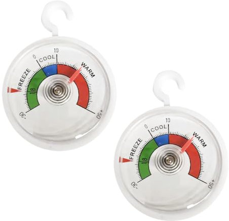 2 Piezas Termometro Nevera, Termómetros para Congelador y Frigorífico de Acero Inoxidable, Termómetro de refrigeración analógico pequeño y práctico control para frigorífico o congelador, multicolor