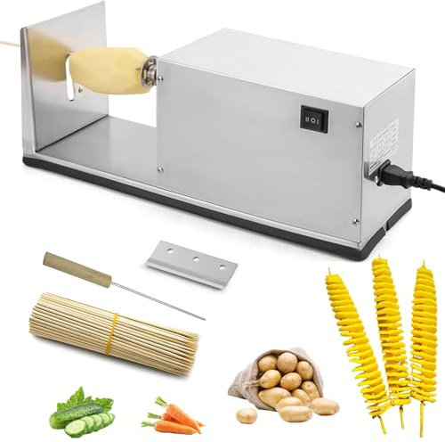 Tagliapatate a spirale automatico, Affettatrice Tornado for patatine fritte ricce, Affettapatate elettrico Tornado for patate, Tagliapatate a spirale - Acciaio inossidabile, Macchina elettrica
