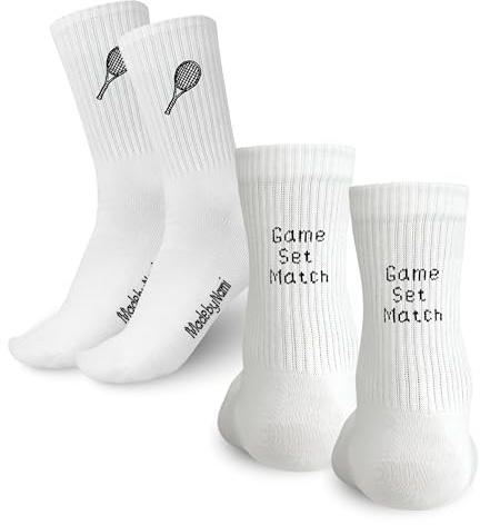 Made by Nami Tenis Bordado Game Set Match - Blancos Algodón Unisex Pack 2