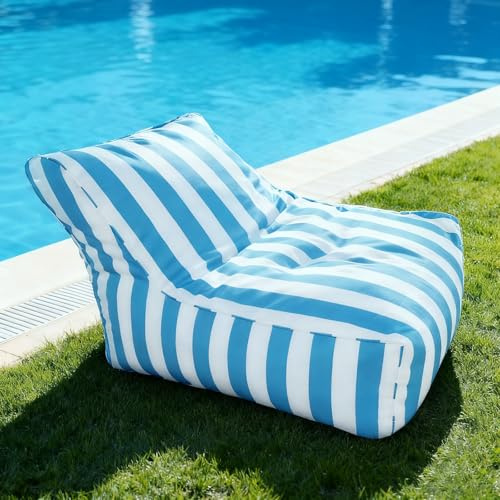 SXBCyan Outdoor Sitzsackbezug (Ohne Füllstoff), Wasserdichter Sitzsack for Pool Gestreift, Sitzsack for Den Strand, Schlafsofa, Sitzsackstuhl Oxford for Kinder Und Erwachsene(Sky Blue)