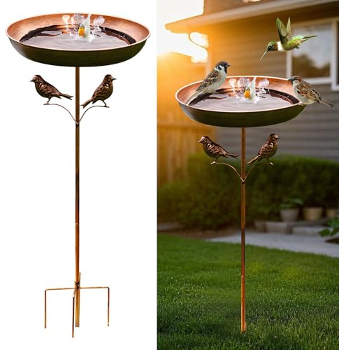 Vogeltränke Stehend Groß, 30CM Vogelbad Futter Schale Vogelbad für Draußen Garten Metall Vogelbecken Schüssel Wassertränke für Vögel Vogeltränke Balkongeländer für Garten (A)
