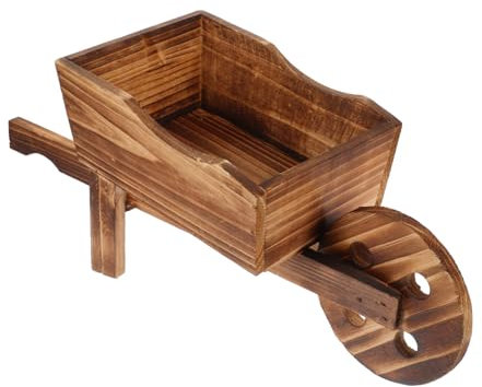 BESPORTBLE Wooden Cart Flowerpot Vintage Multifunction Wheelbarrow Planter Small Succulent Plant Pot for Indoor Outdoor Garden Decorative Holder for Office Supplies Shop Window Display
