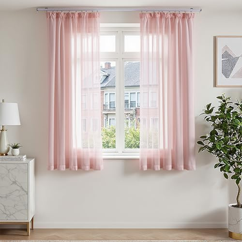 TOPICK Gardinen mit Kräuselband Vorhänge transparent H145xB140 2er Set Rosa | Vorhänge transparent Curtains Gardinen Wohnzimmer modern Schlafzimmer Gardinenschals Fensterdekoration Fenstervorhang