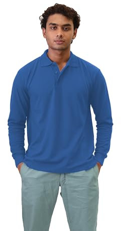 JUST LOOK Men's Long Sleeve Polo Shirt Premium Quality Work Casual Leisure Pique T-Shirt Top (UK, Alpha, L, Regular, Regular, Royal Blue)