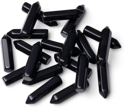 Namzi 20 Pieces Black Natural Stone Single Pointed Hexagonal Column, Natural Energy Stone Handmade Jewelry Pendant Accessories Decorative Crafts 32 * 8mm