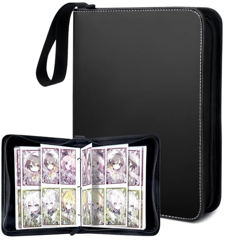 MIN CI Sammelkarten Ordner, Sammelalbum mit 400 Fächern, Wasserdicht Sammelalbum Karten, 50 Seiten 4 Fächer, Sammelheft für Spielkarten Sportkarten Yugioh(Schwarz)
