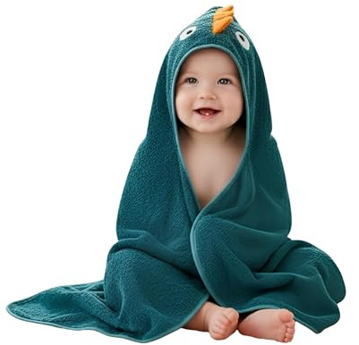 Bio-Baby-Handtuch Neugeborenen-Bad, Premium 100% Türkische Bio-Baumwolle 280g, 80x80, Dinosaurier-Kapuze, Oeko-Tex 100 Zertifiziertes Handtuch, Ultra Weich & Saugfähiges Badetuch, Hautfreundlich für