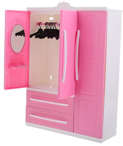 Mipcase Puppenschrank für Puppen mit Kleiderbügeln zur Aufbewahrung von Puppenkleidung Elegantes Miniaturmöbel für Puppenhäuser Kinderfreundliches Design Einfache Montage