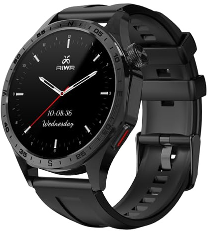 AIWR Peps 1R Reloj Inteligente, 1.43'' AMOLED GPS Smartwatch, AI Watch Faces, Llamadas Bluetooth Asistente ChatGPT Frecuencia Cardíaca SpO2 Sueño Monitor 5ATM Impermeable para Android iOS (Negro)
