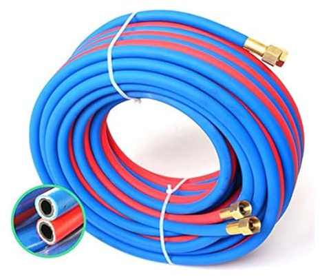 Yiustldd Tuyau Oxygène-Acétylène, Tuyau Double Chalumeau De Soudage De 50 Mètres avec Raccord en Cuivre, 8 Mm, Antidéflagrant, pour Oxycoupage-Acétylène