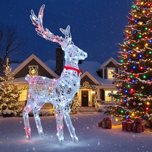YITAHOME LED Rentier, Beleuchtet Weihnachtshirsch mit 120 RGB-LEDs und Fernbedienung, 89 Modi, Weihnachtsdekoration mit abnehmbarem Geweih und Halsteil für Haus, Hof und Garten (62x19x118cm)