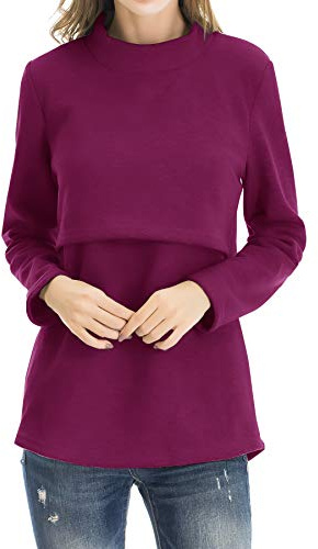 Smallshow Fleece Amningstoppar Kvinnors Vinter Långärmade Amningskläder,M Wine