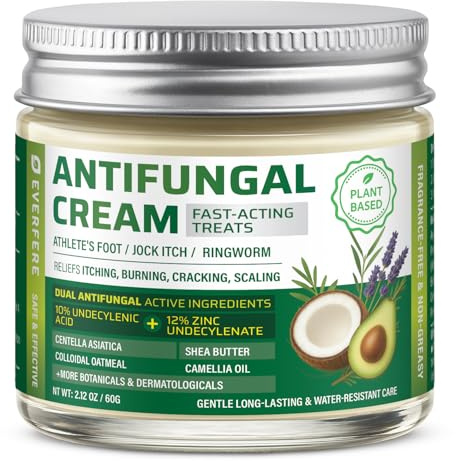 Antifungal Cream for Athletes Foot Treatment: Relief from Jock Itch Ringworm & Skin Fungus – Advanced Dual Antifungal Formula with Botanicals for Daily Anti-Itch Soothing Skin Care Adults & Kids 60g