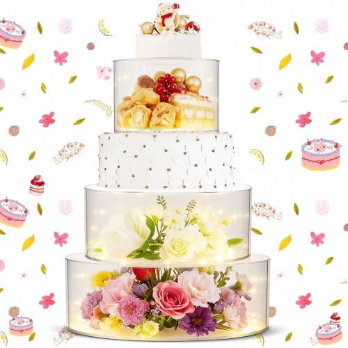 Cake Display Stand Acrylic Cake Stand Fillable Clear Cake Risers Stackable Centerpiece Cake Display Boxes 10cm High, 2PCS Round Dessert Display Stand for Wedding Birthday (Clear-A)
