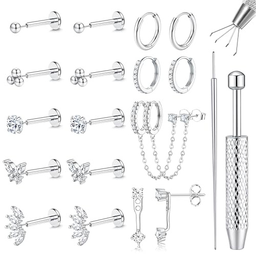 Chriscoco 14 karat guldörhängen för tragus, öronpiercingar, örhängen i guld och silver, örhängen för kvinnor