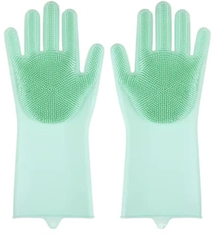 DKJAHSEK 2 pares de guantes limpieza reutilizables, silicona for lavar platos, for fregar resistentes al calor, for Para La Industria Del Agua, Jardinería, Agricultur(Green)
