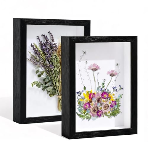 3D Shadow Box, 2Pcs Box Frame, Shadow Box Frame, Box Frames 20.3x25.3cm (3cm Depth), Deep Box Frame for Memorabilia, Medals, Dried Flowers & DIY Crafts（Black）