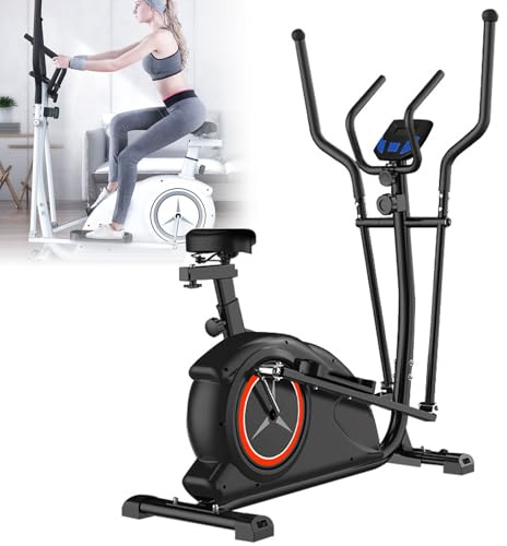 Elíptica Cross Trainer, máquina de resistencia magnética con 8 niveles, volante de inercia de 6 kg, mango ajustable y asiento para entrenamiento cardiovascular en casa