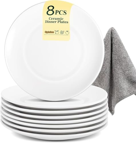 Cptoion 8 Stück Keramik Teller, 25.4 Cm, Rund | 10 Zoll Essteller, Porzellan Frühstücksteller, Stapelbar Robust Salatteller for Pasta Brot Hauptgerichte