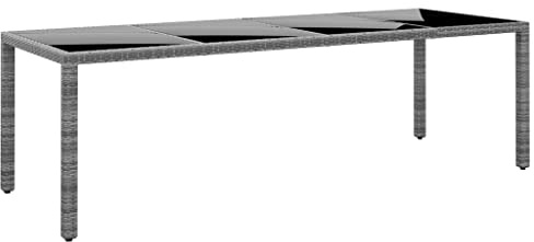 Kaloriko Trädgårdsbord 250 x 100 x 75 cm grått, poly rotting med pulverlackerad stålram, härdat glas, väderbeständigt och stabilt för terrass, utomhus, balkong, camping, picknick, loungebord