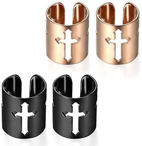 Flongo Öronklämma öronklämmor, rostfritt stål örhängen öronklämma inget hål icke piercing falsk ring öronpiercing helix brosk piercing ihålig kors svart ros guld män, kvinnor, Rostfritt stål