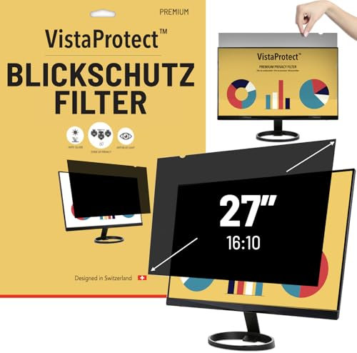 VistaProtect – Premium Blickschutzfilter & Anti-Blaulichtfilter, Privacy Filter Anti Blue Light Blickschutzfolie für Computermonitore (27 Zoll - 16:10)