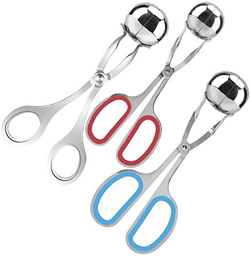 3 Pcs Stainless Steel Meat Ballers, AIFUDA Nonstick Meatball Scoop Ball Maker Ice Tongs for Cake Pop, Ice Cream Scoop, Fruit, Cookie Dough, Melon
