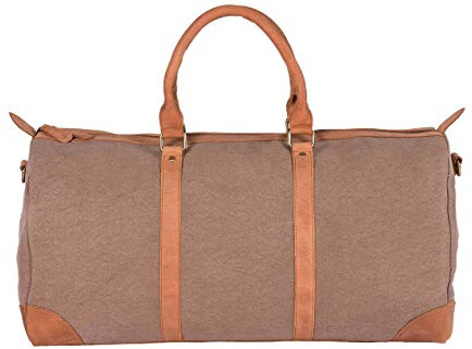 HOLZRICHTER Berlin - Weekender aus Leder & Canvas für Herren (No 8-6), Reisetasche 27x55x25 cm, Handgefertigte Umhängetasche mit Schultergurt, für Handgepäck, in Schwarz und Braun