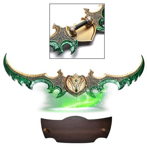 Kriegsgleve von Azzinoth - World of Warcraft, Schwert mit Wandhalterung, 124 cm, die Zwillingsklingen von Azzinoth, Metallschwert für Wow-Cosplays, Sammlungen & als Geschenk, grün