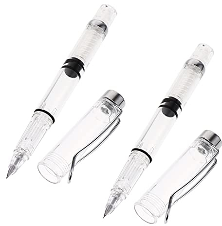 2Pcs Transparent Fountain Pens with Ink Absorber, Refillable Calligraphy Pens for Writing, School Stationery for Students and Adults
