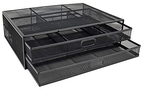Unibos Monitor Riser with 2 Drawers- Metal Mesh Design | Desk Organisers | Ideal for Laptop, Notebook, PC, Monitor, Printer, Scanner Holds Up To 15 KG