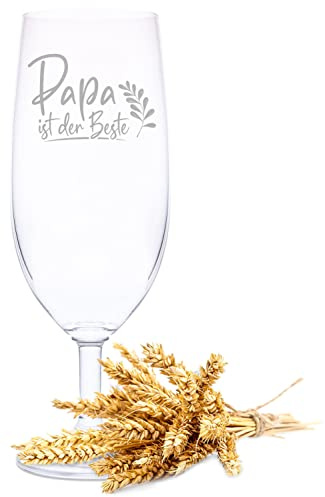 GRAVURZEILE Leonardo Bierglas mit Gravur - Papa ist der Beste - Geschenk für Papa - Ideal als Vatertagsgeschenk - 360ml - Biertulpe Pilsglas Weizenglas - Geburtstagsgeschenk für Männer